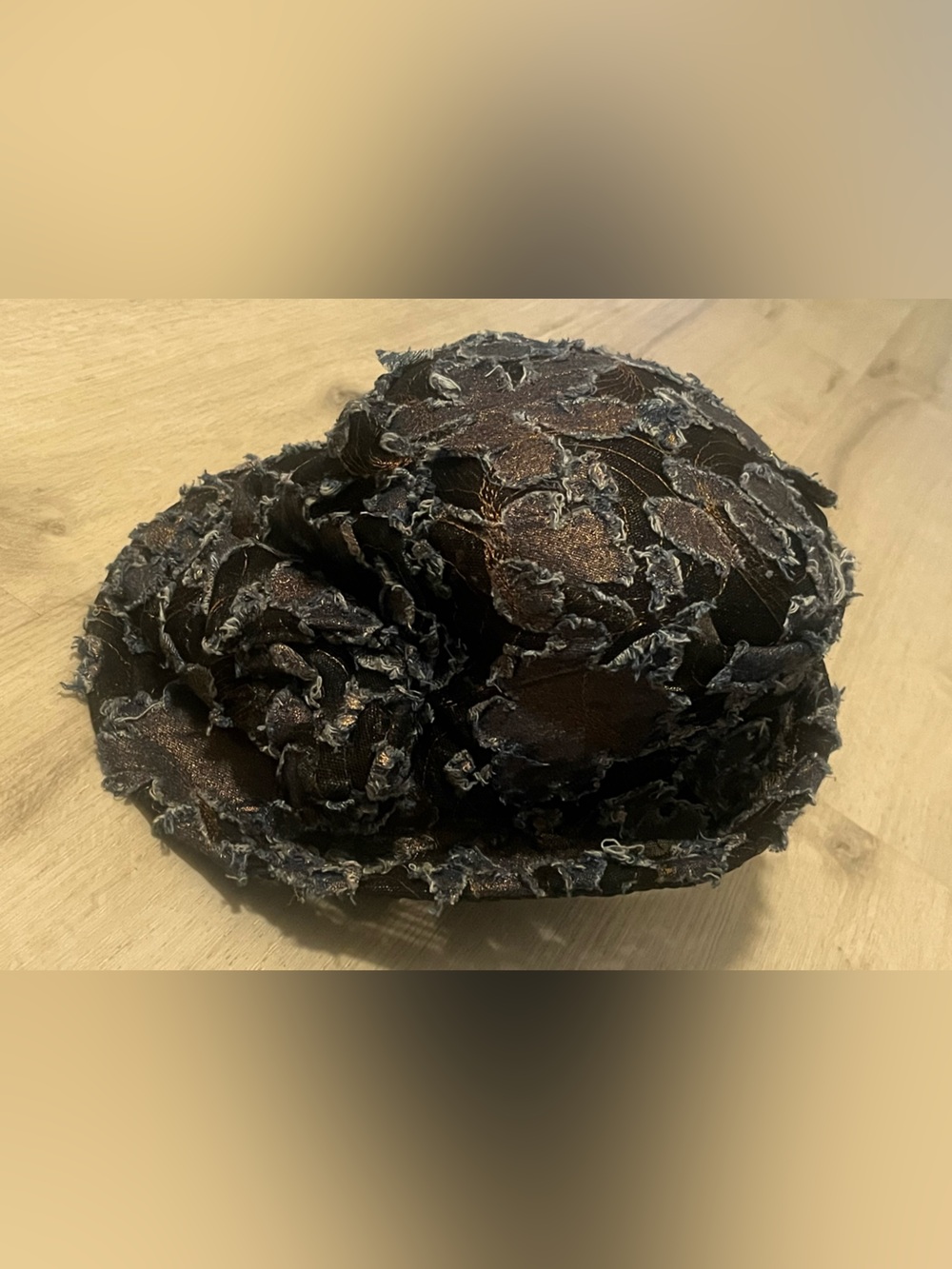 Vintage Textured Black Floral Appliqué Straw Buble Cloche Hat 90’s Goth Glam